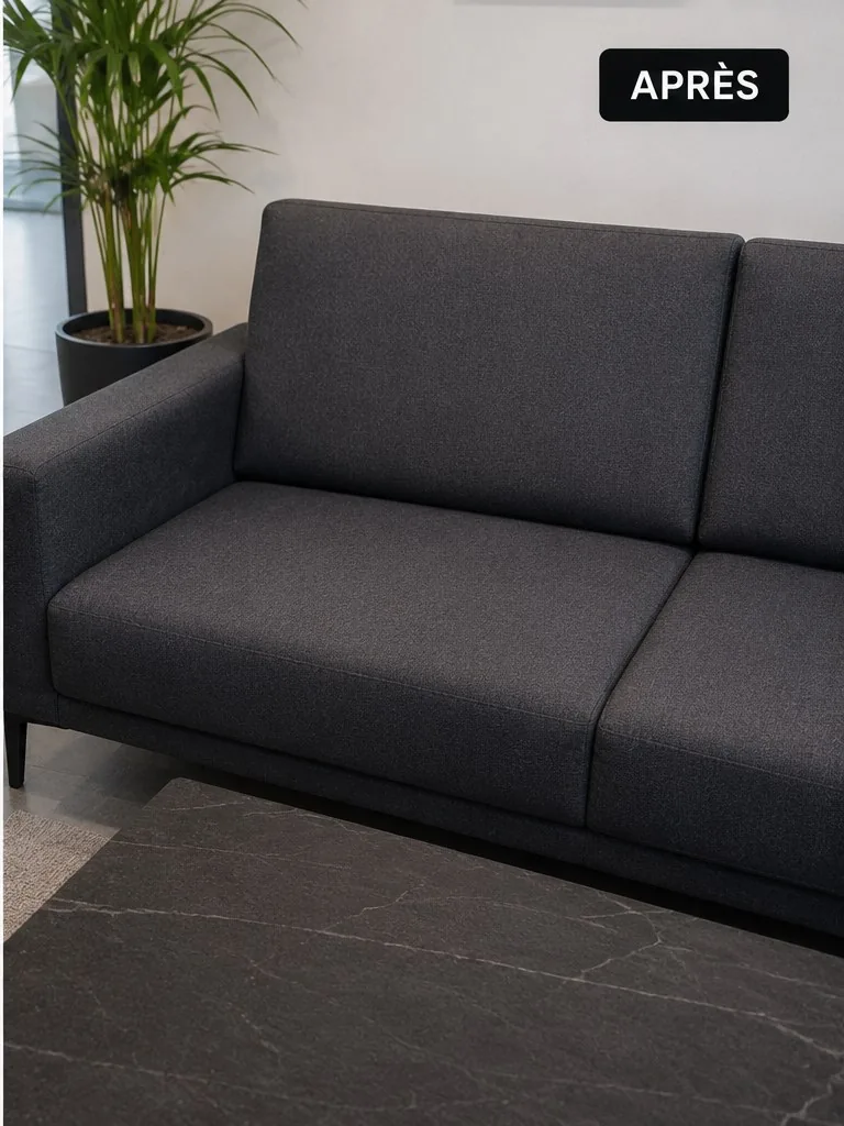 Canapé trois places en tissu après nettoyage à Paris